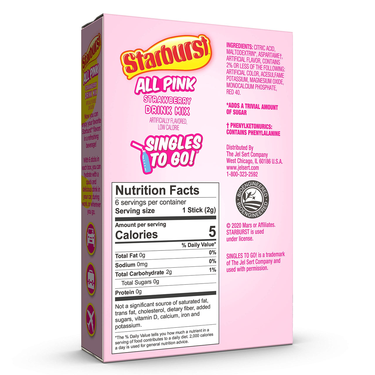 Starburst Singles To Go Powdered Drink Mix, All Pink Strawberry, 1 Box with 6 Packets - 6 Total Servings