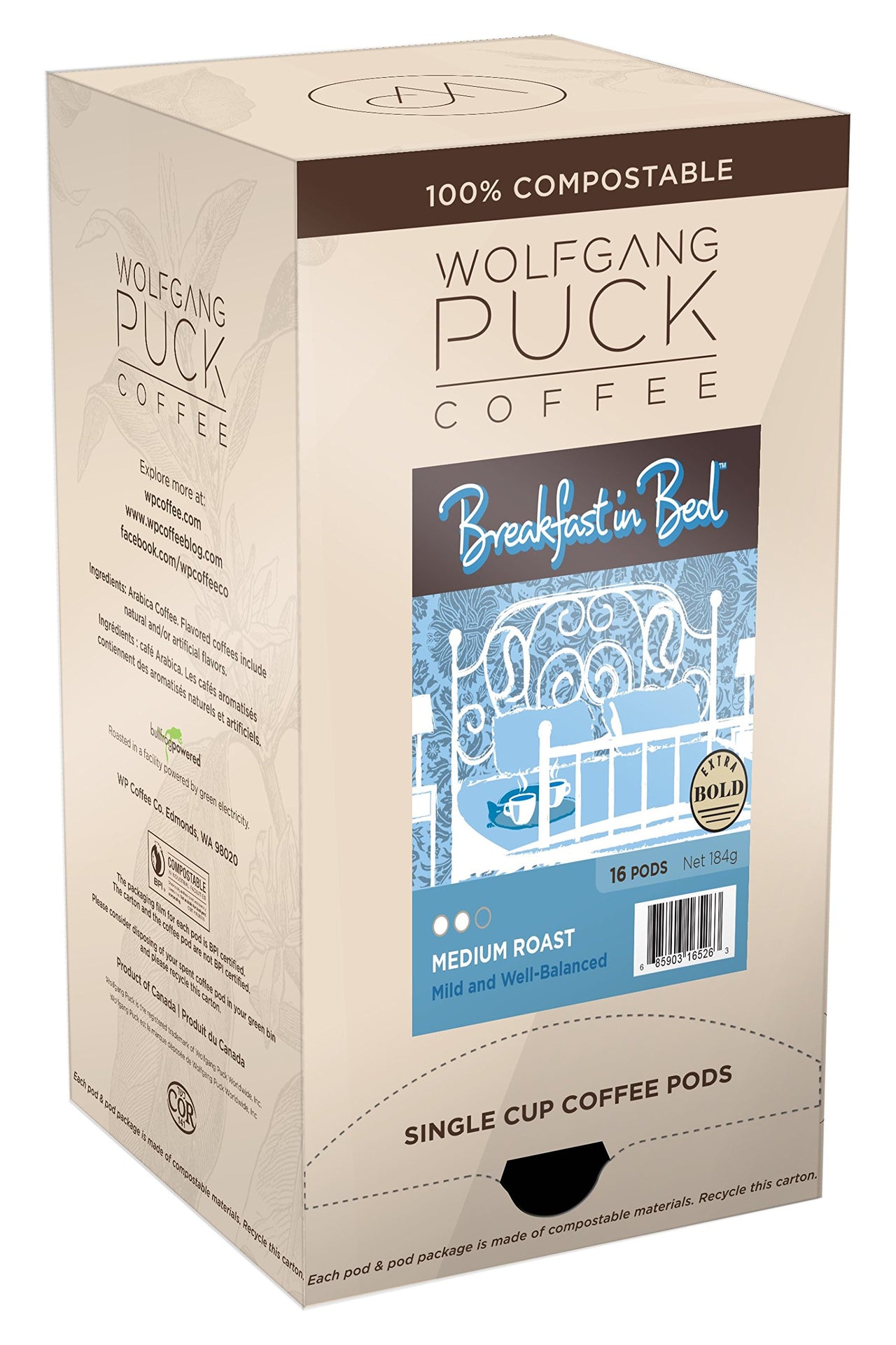 Wolfgang Puck Coffee, Breakfast in Bed Pods, 12 Gram Pods, 16 count