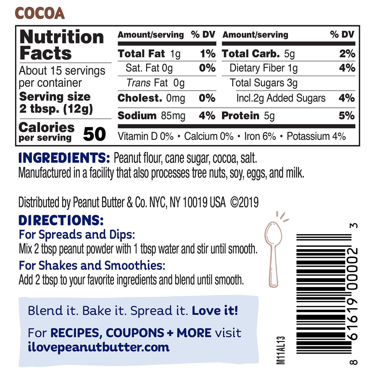 Peanut Butter & Co. Cocoa Peanut Powder, Non-GMO Project Verified, Gluten Free, Vegan, 6.5 Ounce Jars (Pack of 6)