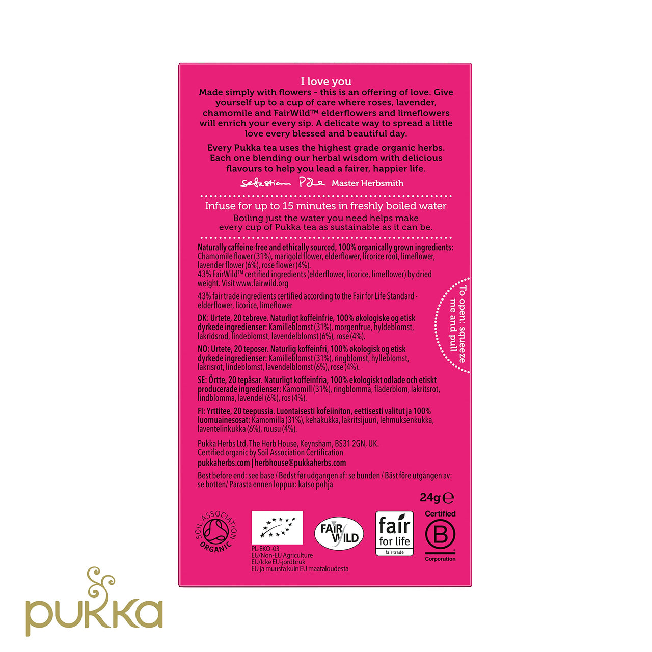 Pukka Organic Tea Bags Gift Set, Love Herbal Tea with Chamomile, Rose and Lavender, 20 Count (Pack of 3) 60 Tea Bags