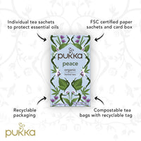 Pukka Organic Tea Bags, Peace Herbal Tea with Spearmint, Ashwagandha, and Hemp Seed Oil, Perfect for Balanced Tranquility, 20 Count (Pack of 3), 60 Tea Bags