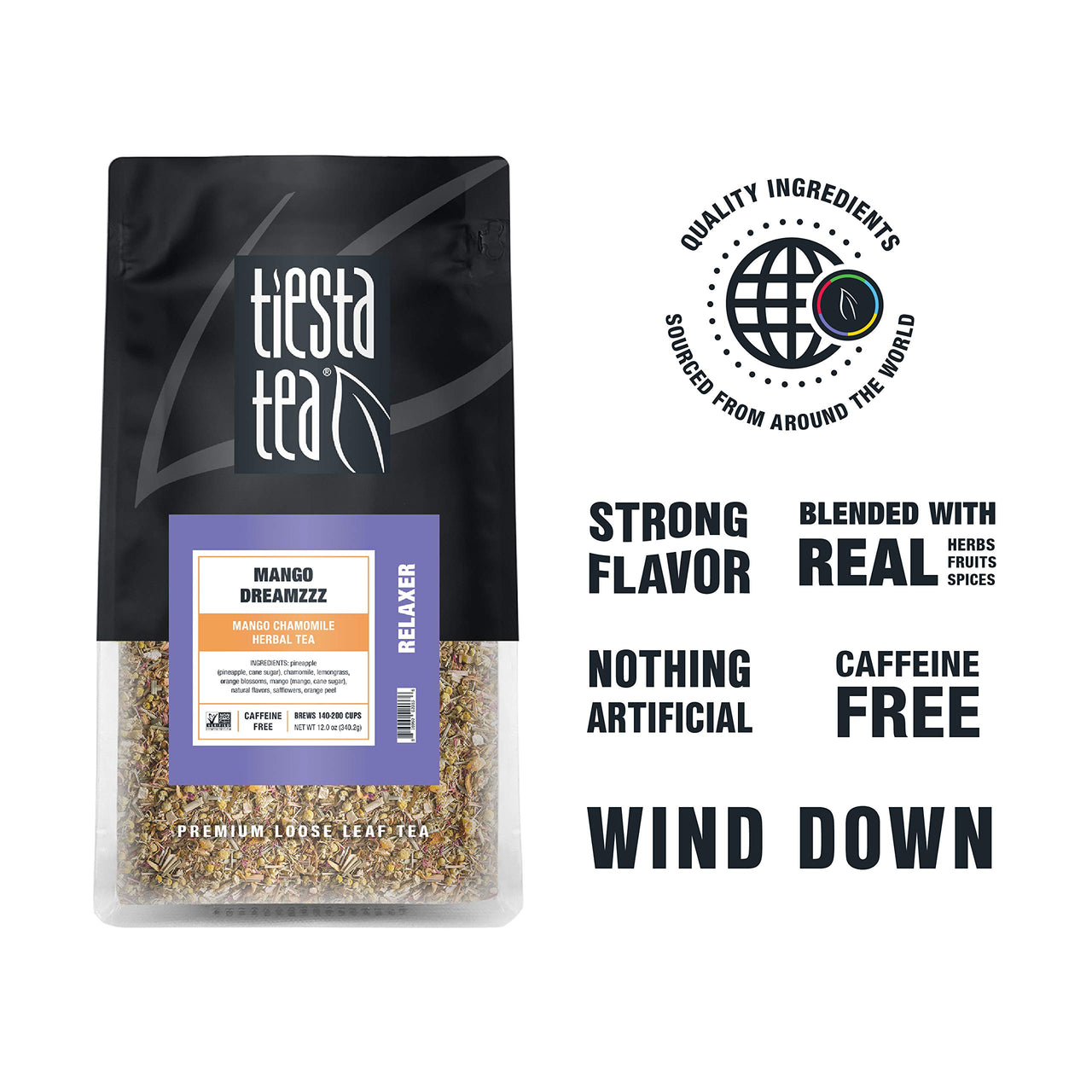 Tiesta Tea - Mango Dreamzzz, Loose Leaf Mango Chamomile Herbal Tea, Non-Caffeinated, Hot & Ice Tea, 12 oz Bulk Bag - 200 Cups, Natural Flavored, Calming, Herbal Tea Loose Leaf