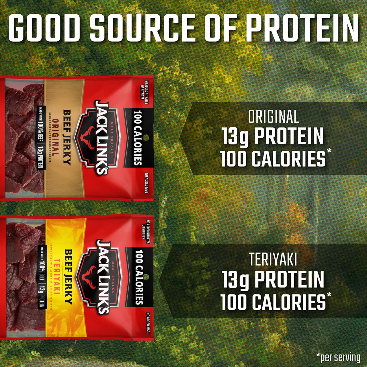 Jack Link's  Beef Jerky Variety Pack Great for Easter Basket Stuffers - Includes Original and Teriyaki Flavors, On the Go Snacks, 13g of Protein Per Serving, 9 Count of 1.25 Oz Bags