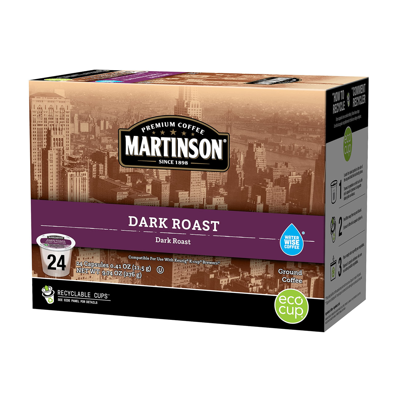 Martinson Single Serve Coffee Capsules, Dark Roast, Compatible with Keurig K-Cup Brewers, 24 Count