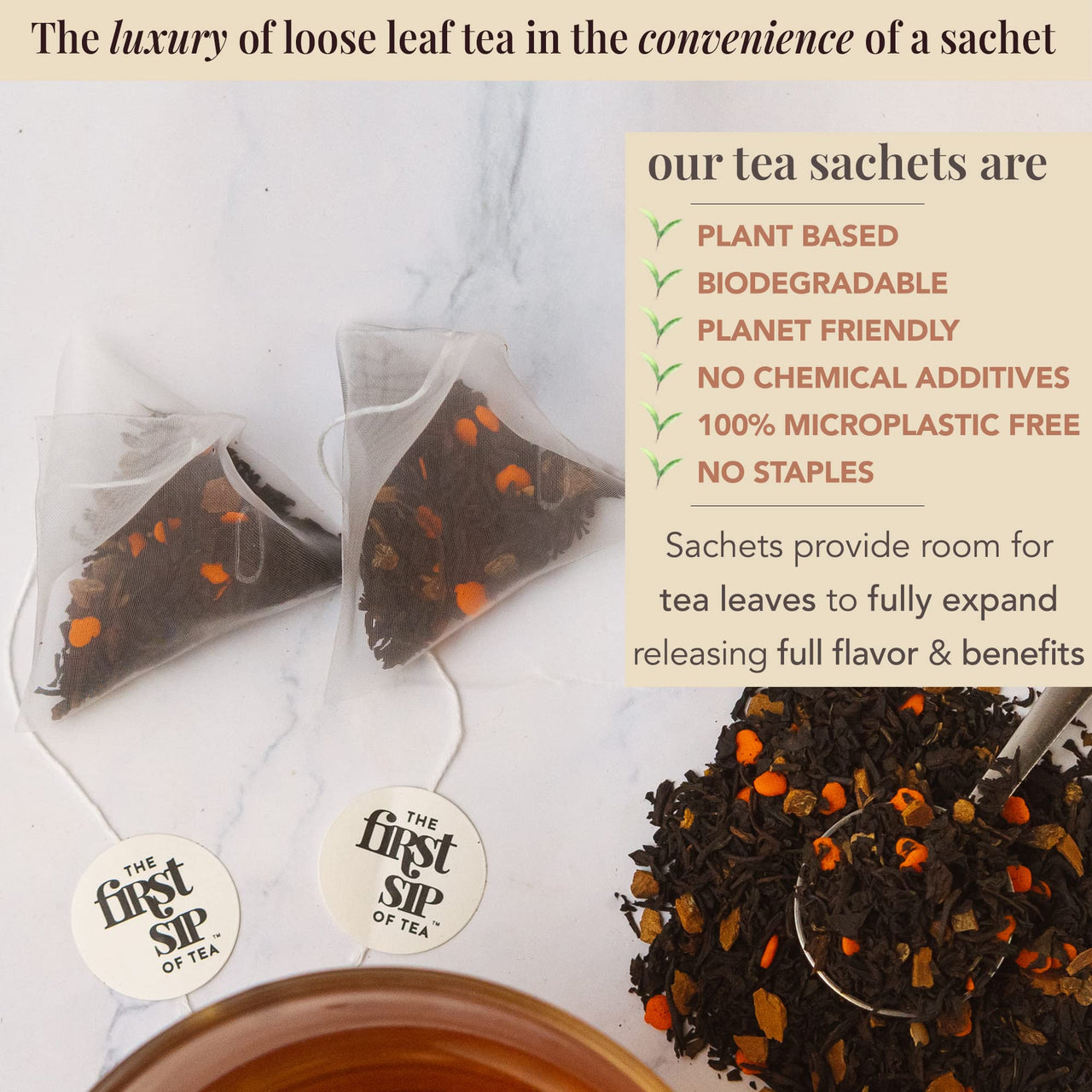 Pumpkin Spice Tea Bags - Black Tea with real Pumpkin, Cinnamon & Spices, Caffeine - 16 Cups | The Spice Hut, First Sip of Tea