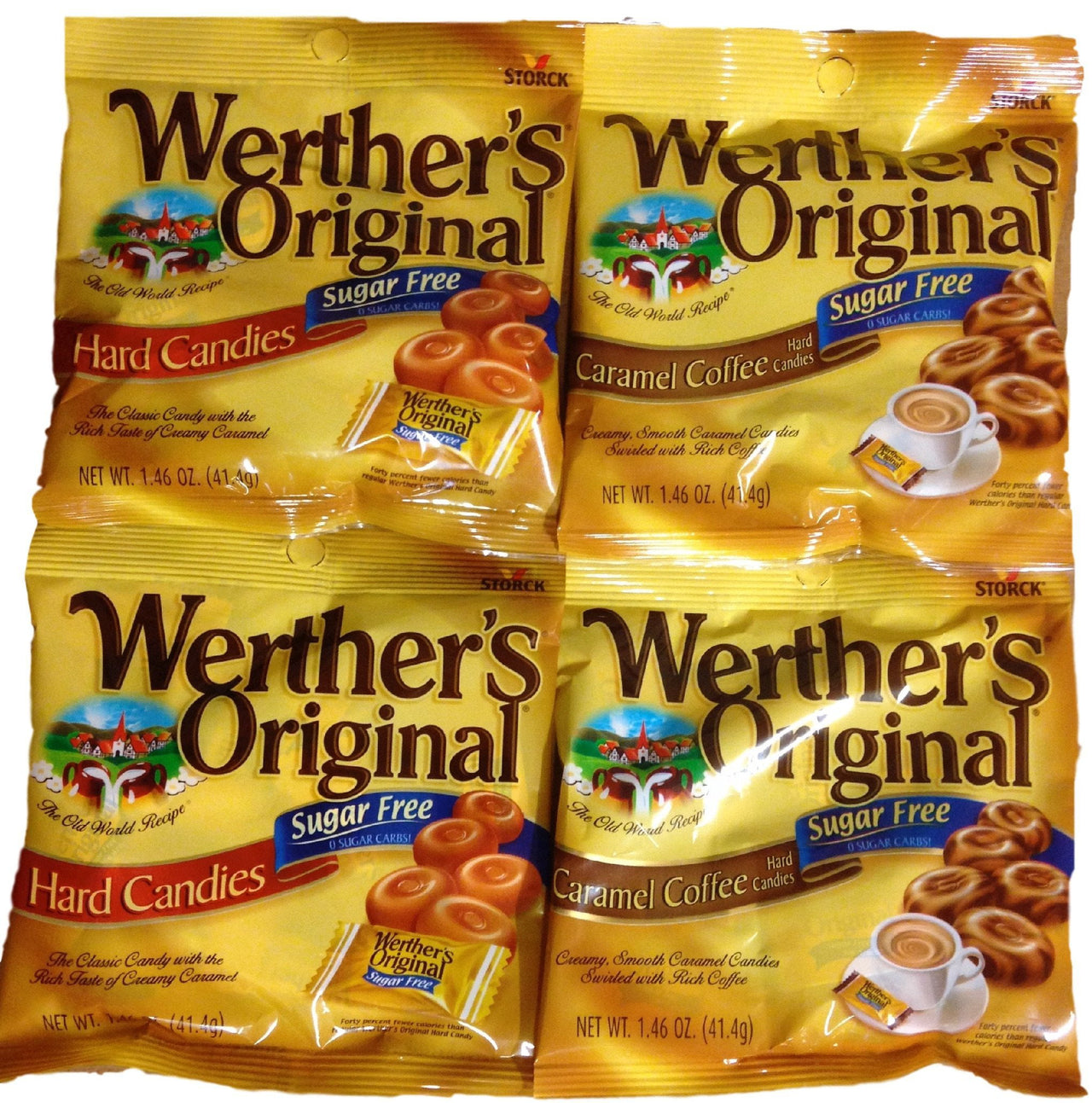 Werther's  Original Sugar-Free Candies Bundle - 4 Items: Sugar-Free Hard Candies and Sugar-Free Caramel Coffee Hard Candies 1.46 Ounce (Pack of 4)