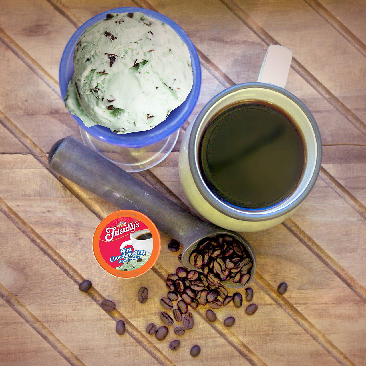 Friendly's  Flavored Ice Cream Coffee Pods, Compatible with Keurig K Cup Brewers (Mint Chocolate Chip, 12 Count)