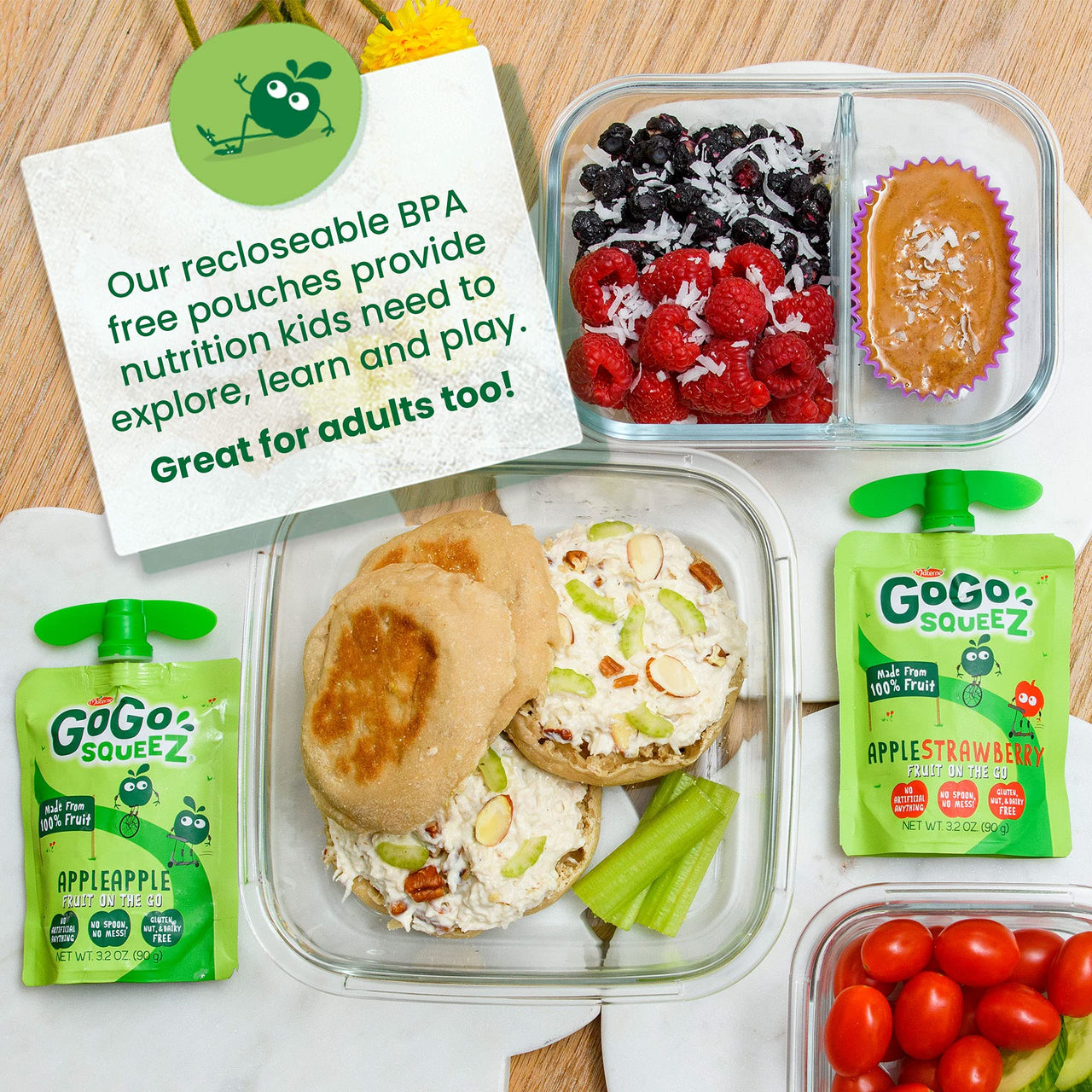 GoGo squeeZ Fruit on the Go, Apple Apple, 3.2 oz. (4 Pouches) - Tasty Kids Applesauce Snacks Made from Apples - Gluten Free Snacks for Kids - Nut & Dairy Free - Vegan Snacks
