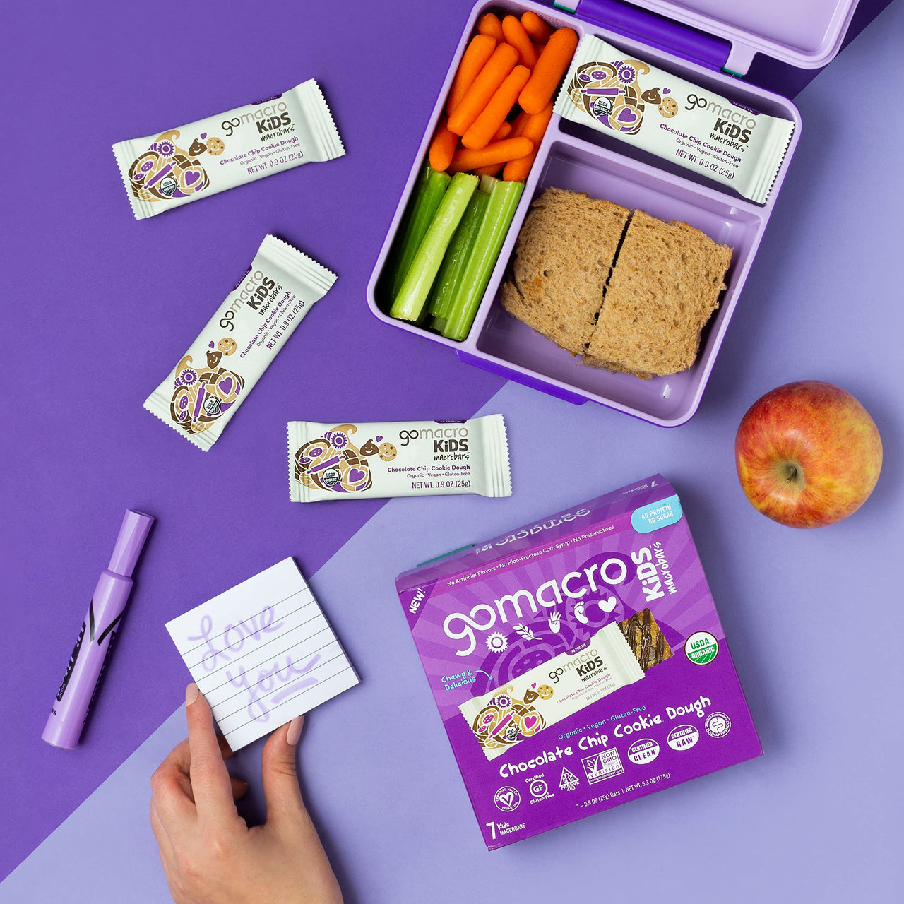 GoMacro Kids MacroBar Organic Vegan Snack Bars - Chocolate Chip Cookie Dough (0.90 Ounce Bars, 7 Count)