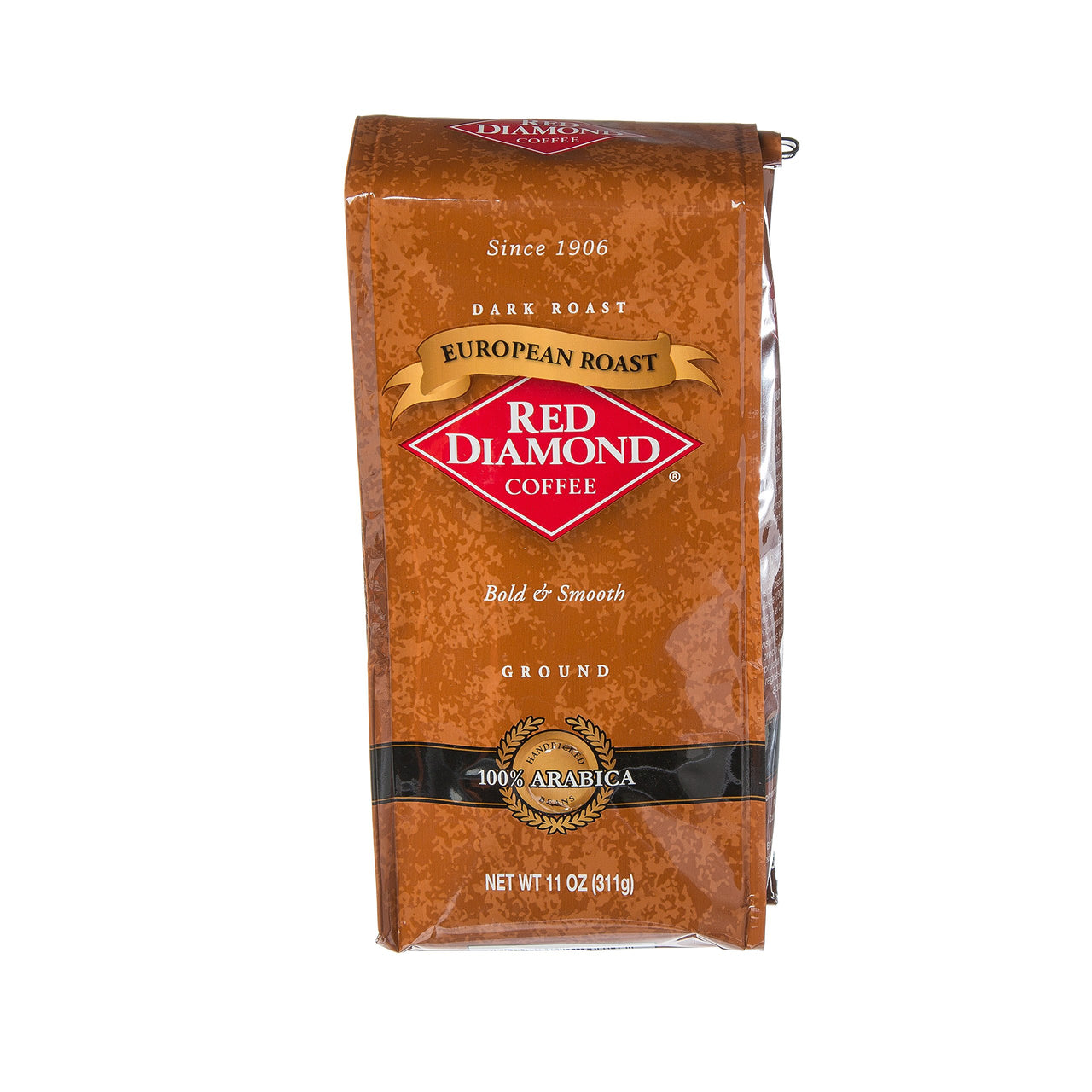 Red Diamond Ground Coffee, Dark European Roast, Premium Arabica Beans, Bold & Smooth Flavor, 11 Ounce Resealable Bag