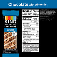 KIND Breakfast Cereal Bars, Gluten Free Snacks, Chocolate with Almonds, 9.3oz Box (6 Bars)