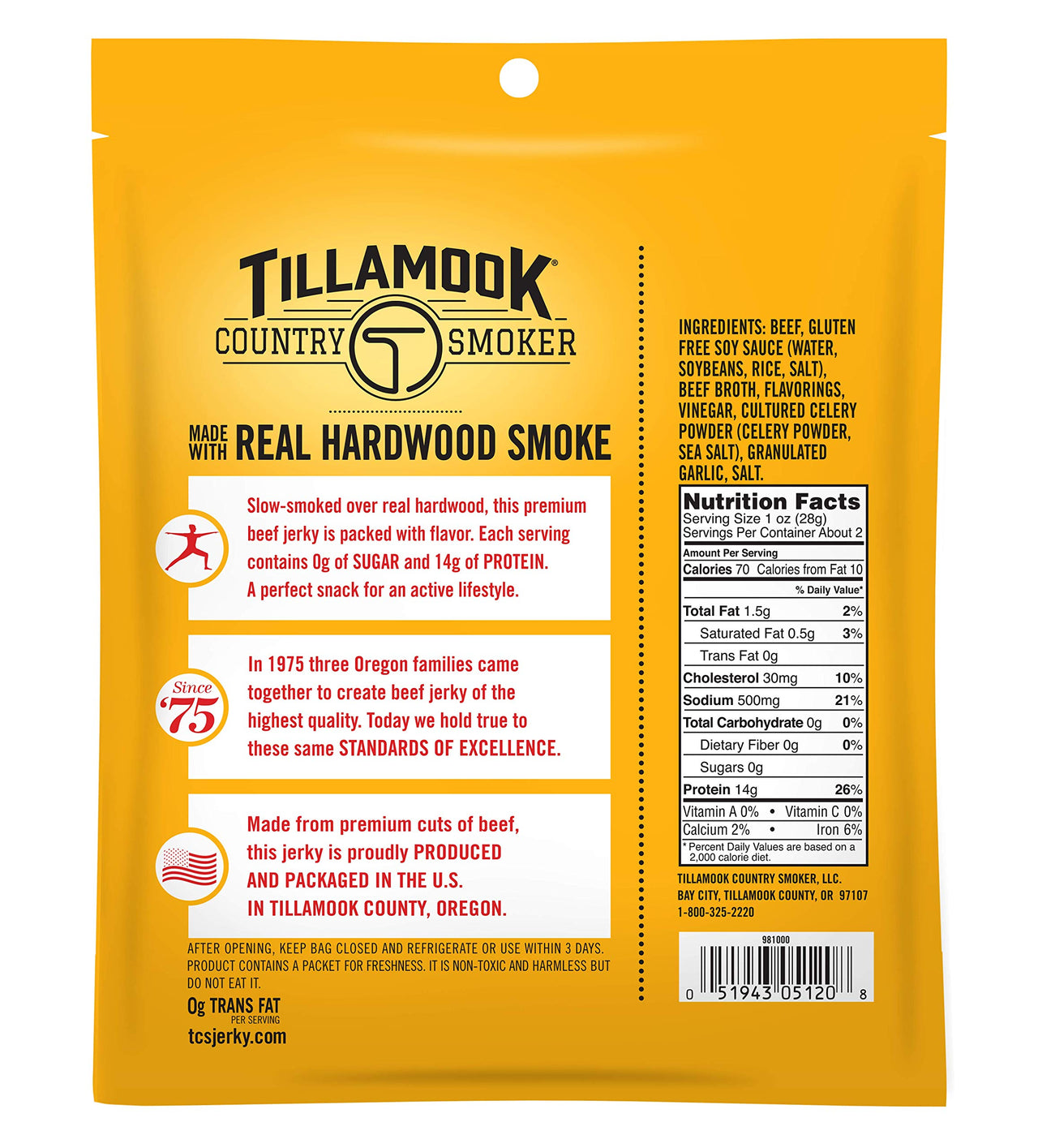 Tillamook Country Smoker Keto Friendly Zero Sugar Beef Jerky, Original, 2.2 Ounce (Pack of 4)