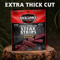 Jack Link's  Extra Thick Cut Steak Strips, Beef Jerky, Original Flavor, Ready to Eat Snack Bags, 9g of Protein, 70 Calories, Made with Premium Beef, 96 Percent Fat Free, 2.6 Oz (Pack of 4)