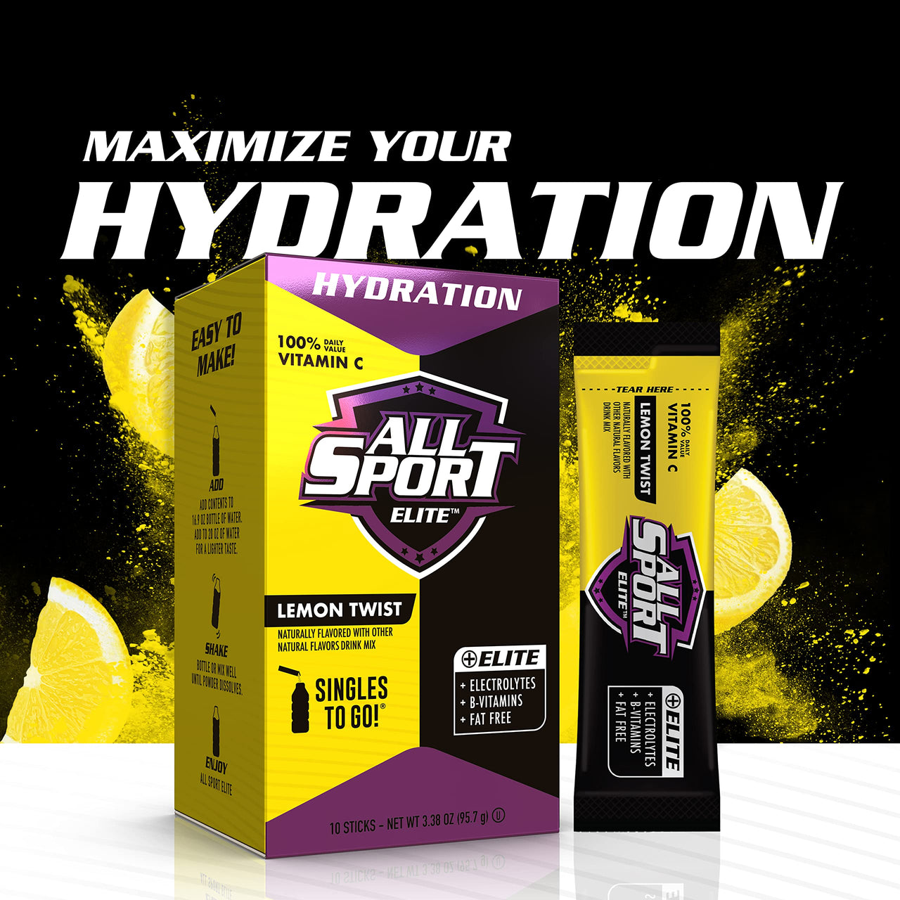 All Sport ELITE - Electrolyte Hydration Performance - Lemon Twist - Singles To Go Powder Packets (10 Sticks)