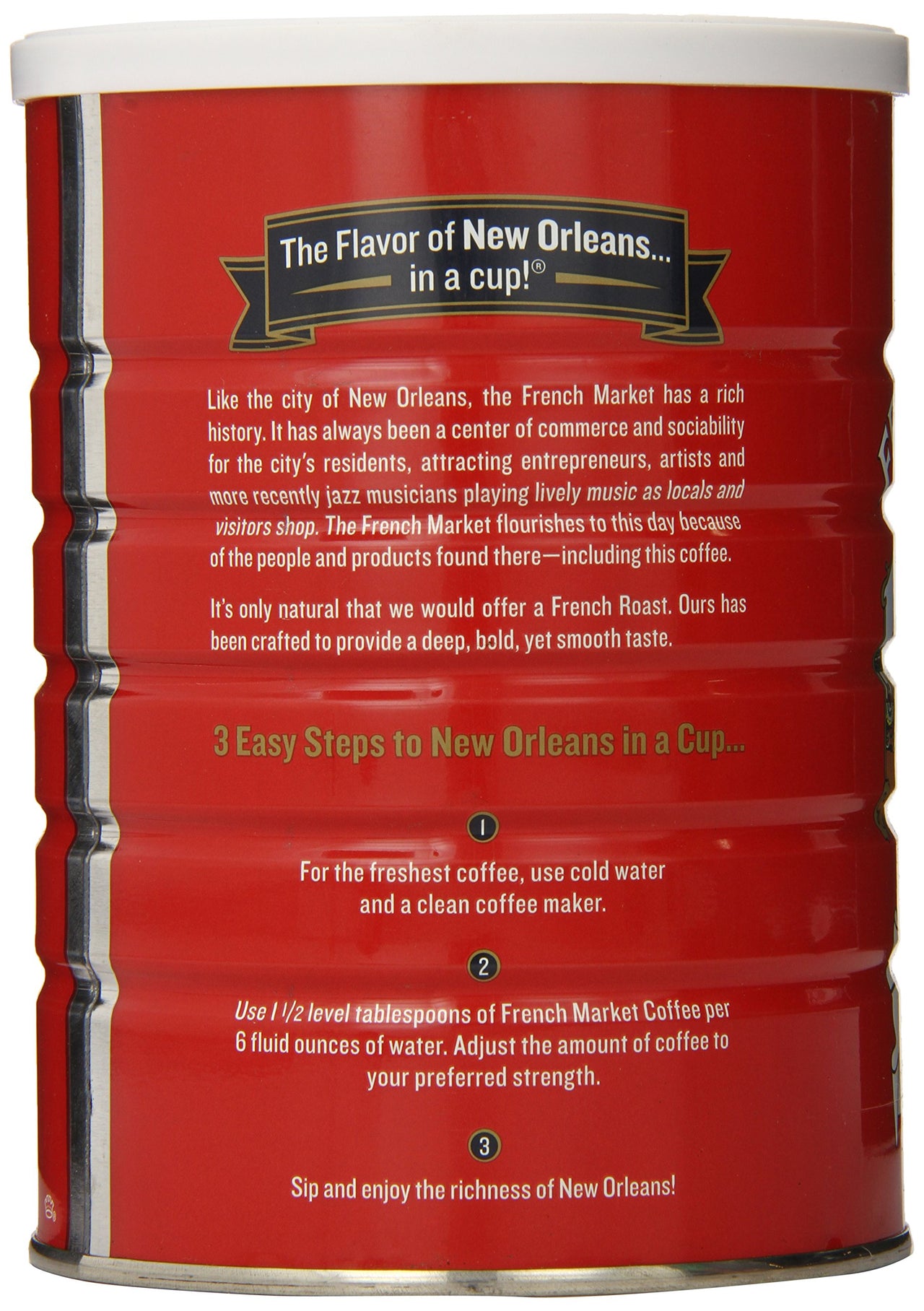 French Market Coffee, French Roast Ground Coffee, 12 Ounce Metal Can