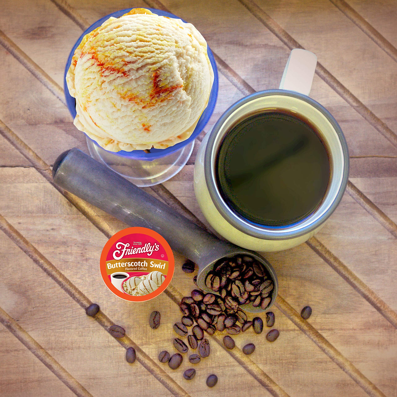 Friendly's  Flavored Ice Cream Coffee Pods, Compatible with Keurig K Cup Brewers (Butterscotch Swirl, 12 Count)