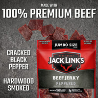 Jack Link's  Beef Jerky, Peppered, Sharing Size Bag  Meat Snack with 9g of Protein & 80 Calories, Made with Premium Beef, No added MSG** or Nitrates/Nitrites, 5.85oz