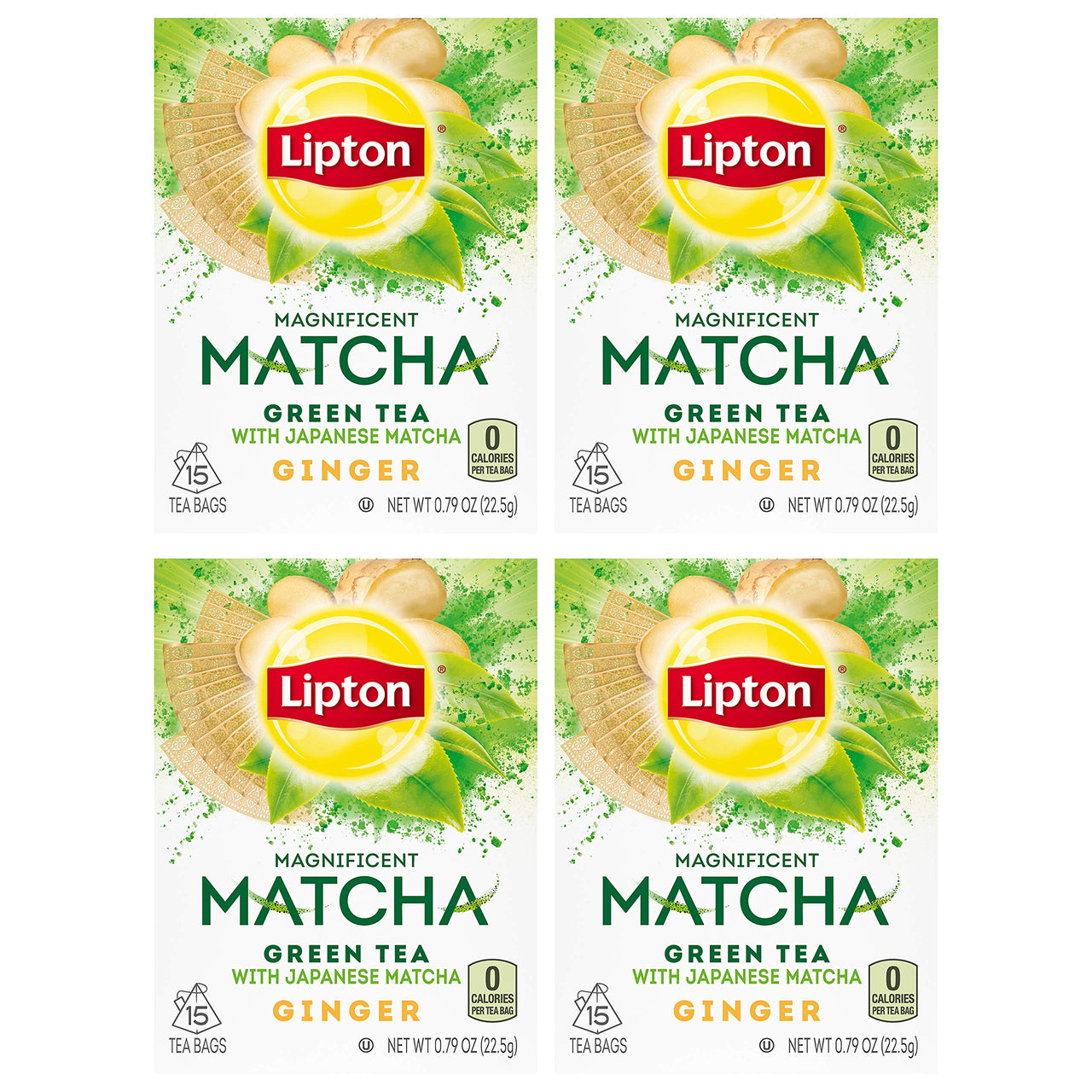 Lipton Magnificent Matcha Green Tea Bags, Ginger 15 ct ( Pack Of 4 )