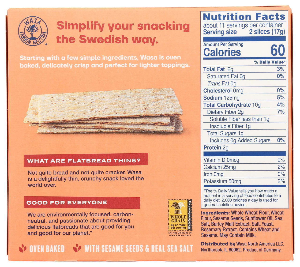 Wasa Flatbread Thins Crackers, Sesame and Sea Salt, 6.7 Ounce