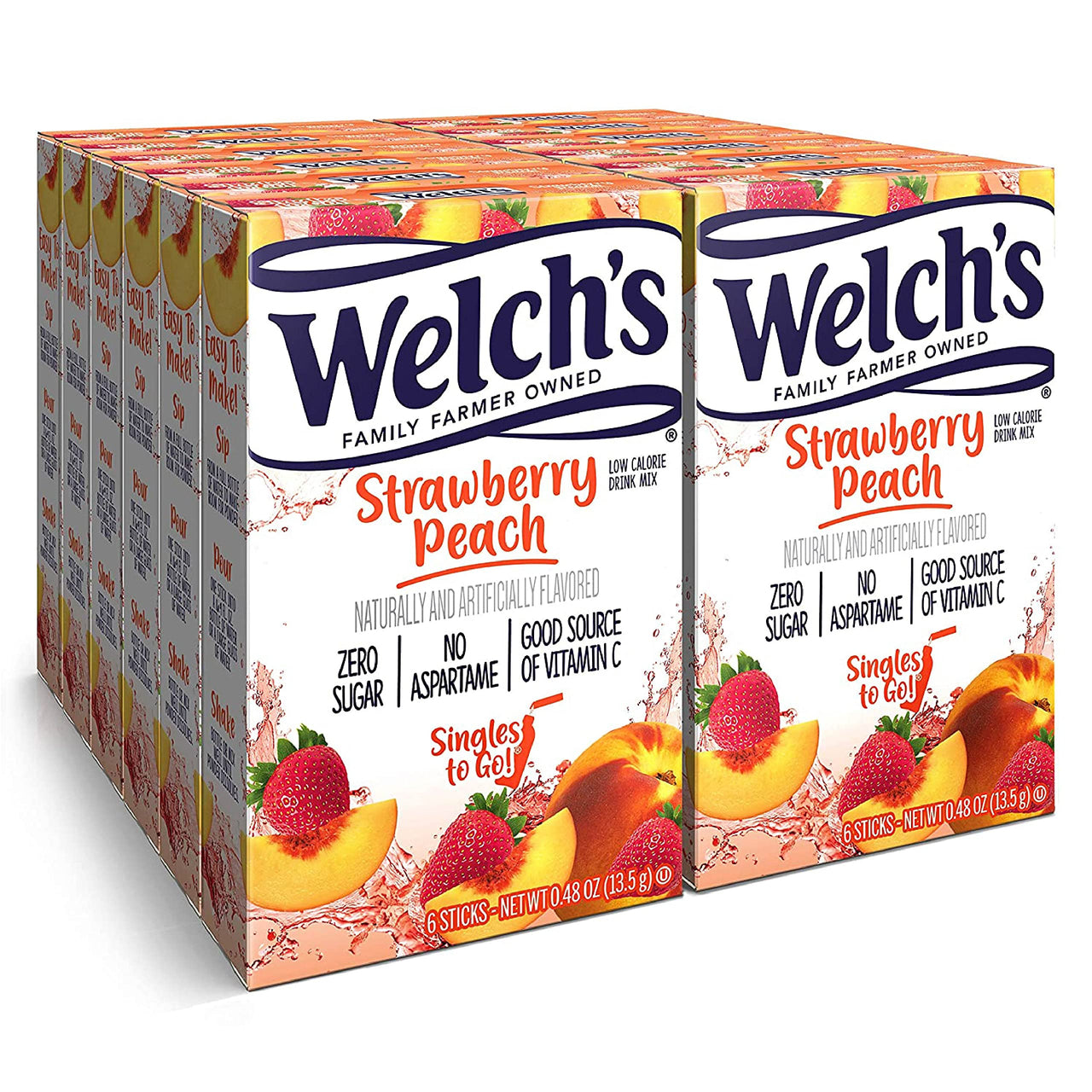 Welch's  Singles To Go Water Drink Mix - Powder Sticks, Strawberry Peach, 0.48 Ounce (Pack of 12)