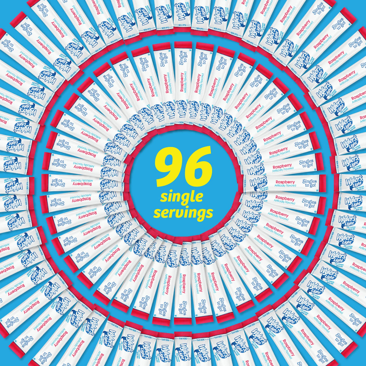Wyler's  Light Singles To Go Powder Packets, Water Drink Mix, Raspberry, 8 Packets per Box, 96 total Packets (Pack of 12)