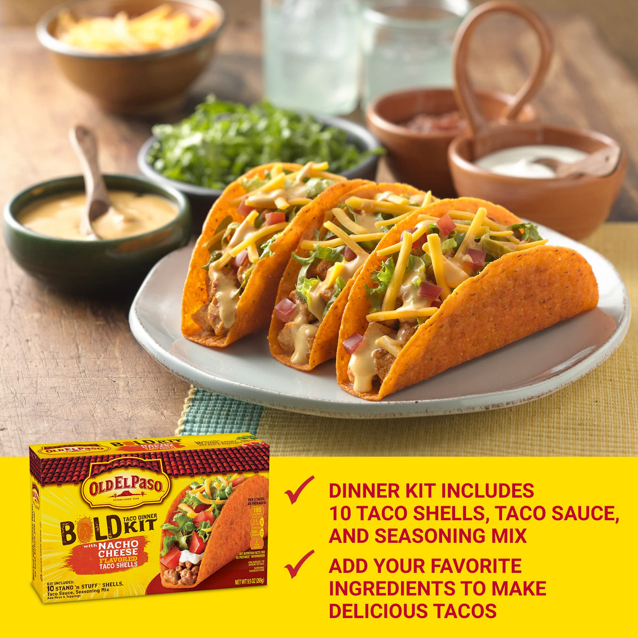 Old El Paso Stand 'N Stuff Bold Nacho Cheese Flavored Taco Dinner Kit, 9.5 oz