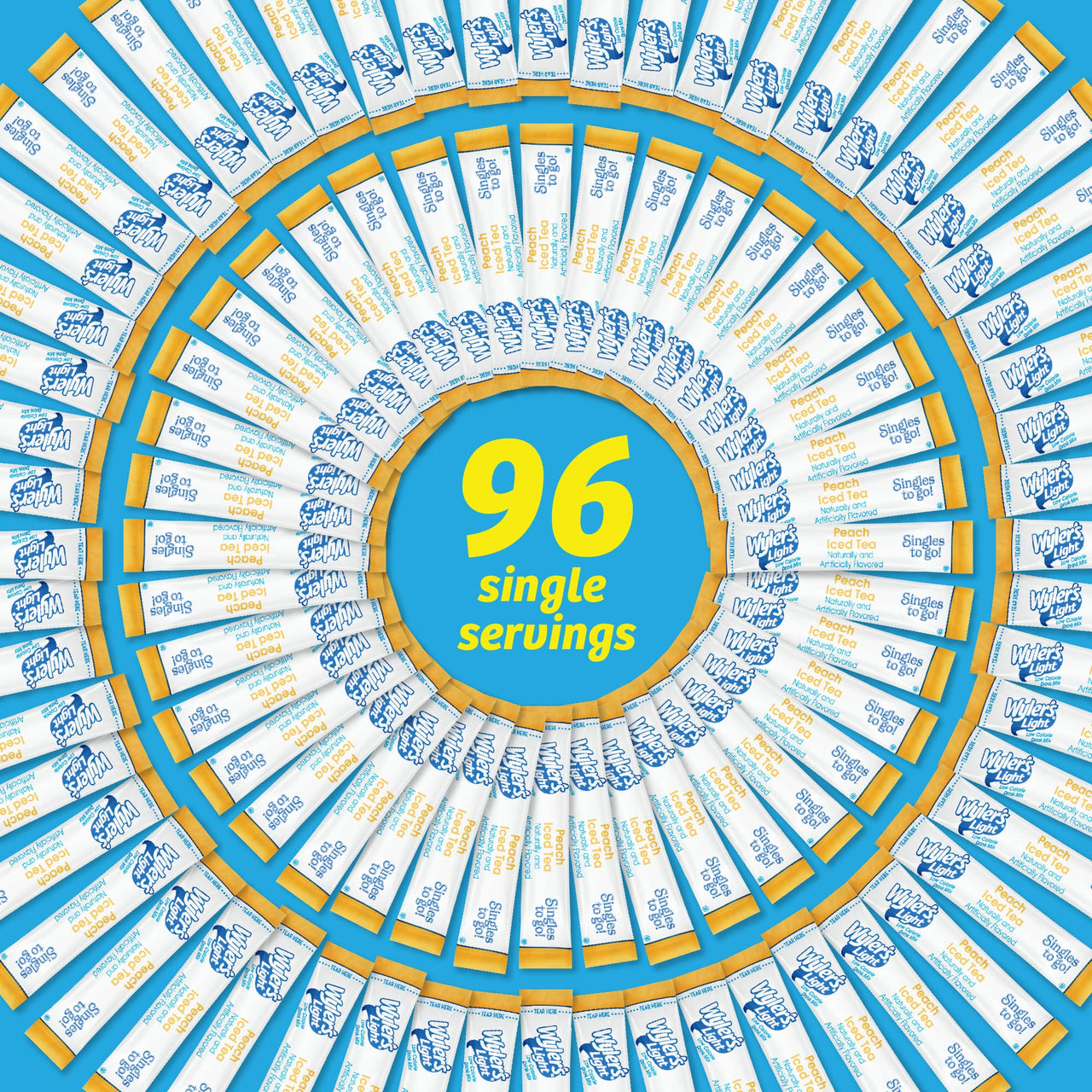 Wyler's  Light Singles To Go Powder Packets, Water Drink Mix, 96 Single Servings, Peach Iced Tea, 7 Ounce (Pack of 12), 5.64 Ounce