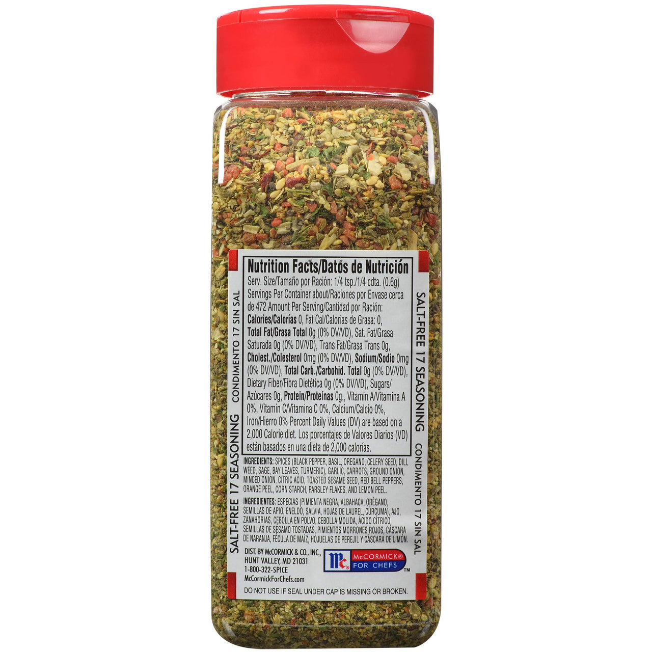 Lawry's  Salt Free 17 Seasoning, 10 oz - One 10 Ounce Container of 17 Seasoning Spice Blend Including Toasted Sesame Seeds, Turmeric, Basil and Red Bell Pepper for Seafood Poultry and Beef