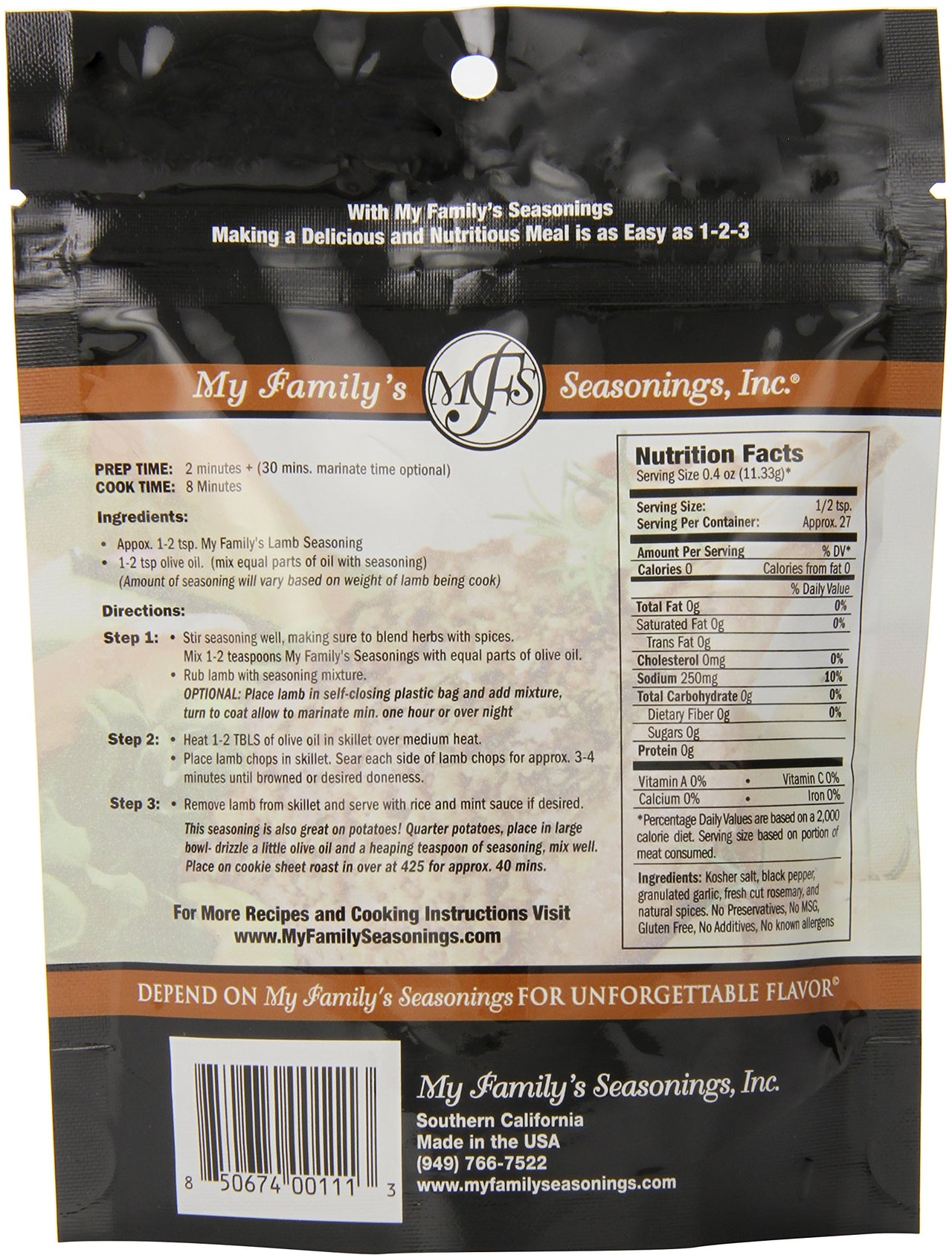 My Family's  Lamb Seasoning, 3.6 oz Pouch