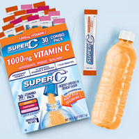 Super C Singles to Go Powder Packets, Water Drink Mix, Variety Pack, Orange, Raspberry & Pink Lemonade, On-The-Go, 30 Count