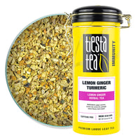Lemon Ginger Turmeric, Loose Leaf Lemon Ginger Herbal Tea, Non-Caffeinated, Hot & Iced Tea, 5 oz Tin - 50 Cups, Natural Flavors, No Artificials, Herbal Tea Loose Leaf Blend