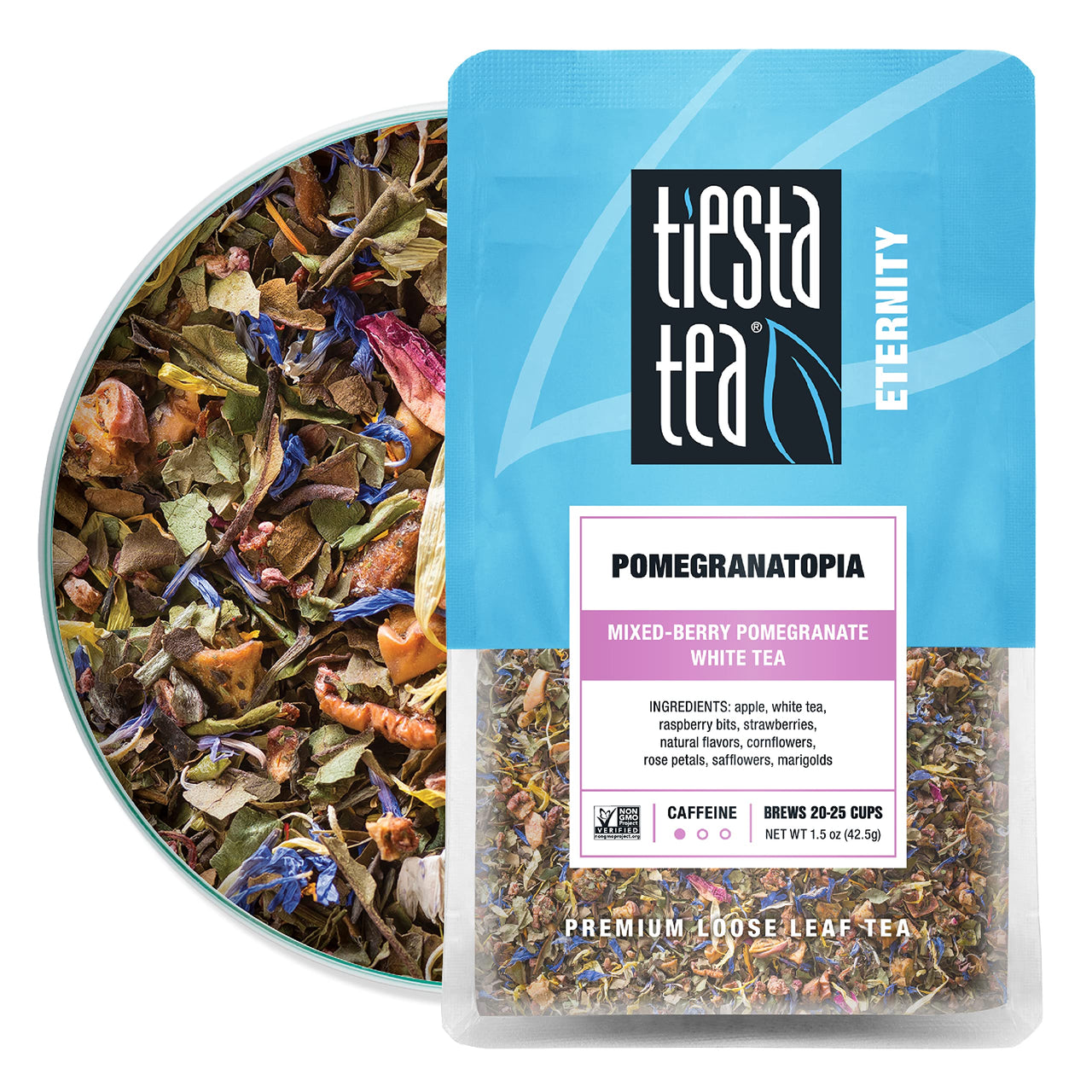 Tiesta Tea - Pomegranatopia, Loose Leaf Mixed-Berry Pomegranate White Tea, Low Caffeine, Hot & Iced Tea, 1.5 oz Pouch - 25 Cups, Natural, Flavored, White Tea Loose Leaf
