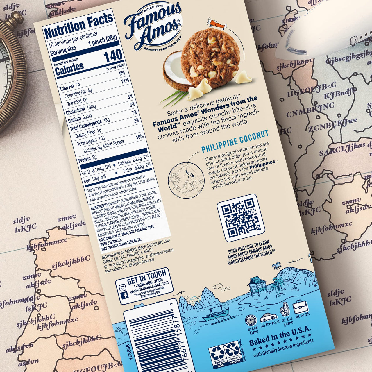 Famous Amos Cookies, Philippine Coconut and White Chocolate Chip, 10 Count (Pack of 1)