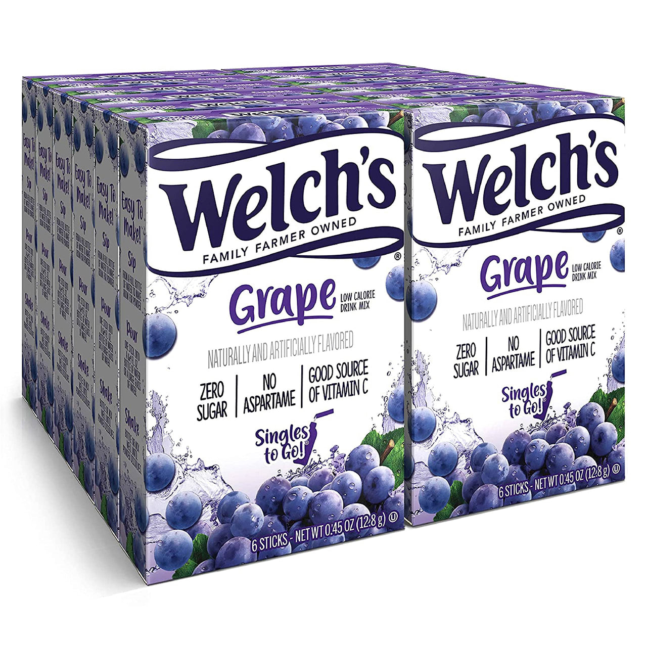 Welch's  Singles To Go Water Drink Mix - Powder Sticks, 12 Boxes with 6 Packets Each - 72 Total Servings, Grape, 0.45 Ounce (Pack of 12)
