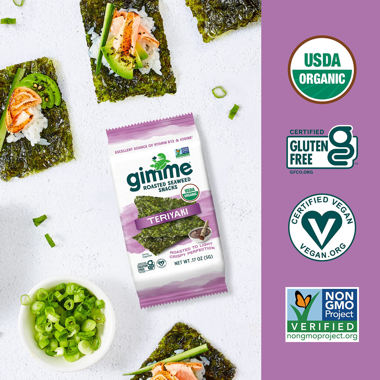 gimMe - Teriyaki - 6 Count - Organic Roasted Seaweed SheetsKeto, Vegan, Gluten Free - Great Source of Iodine & Omega 3s - Healthy On-The-Go Snack for Kids Adults