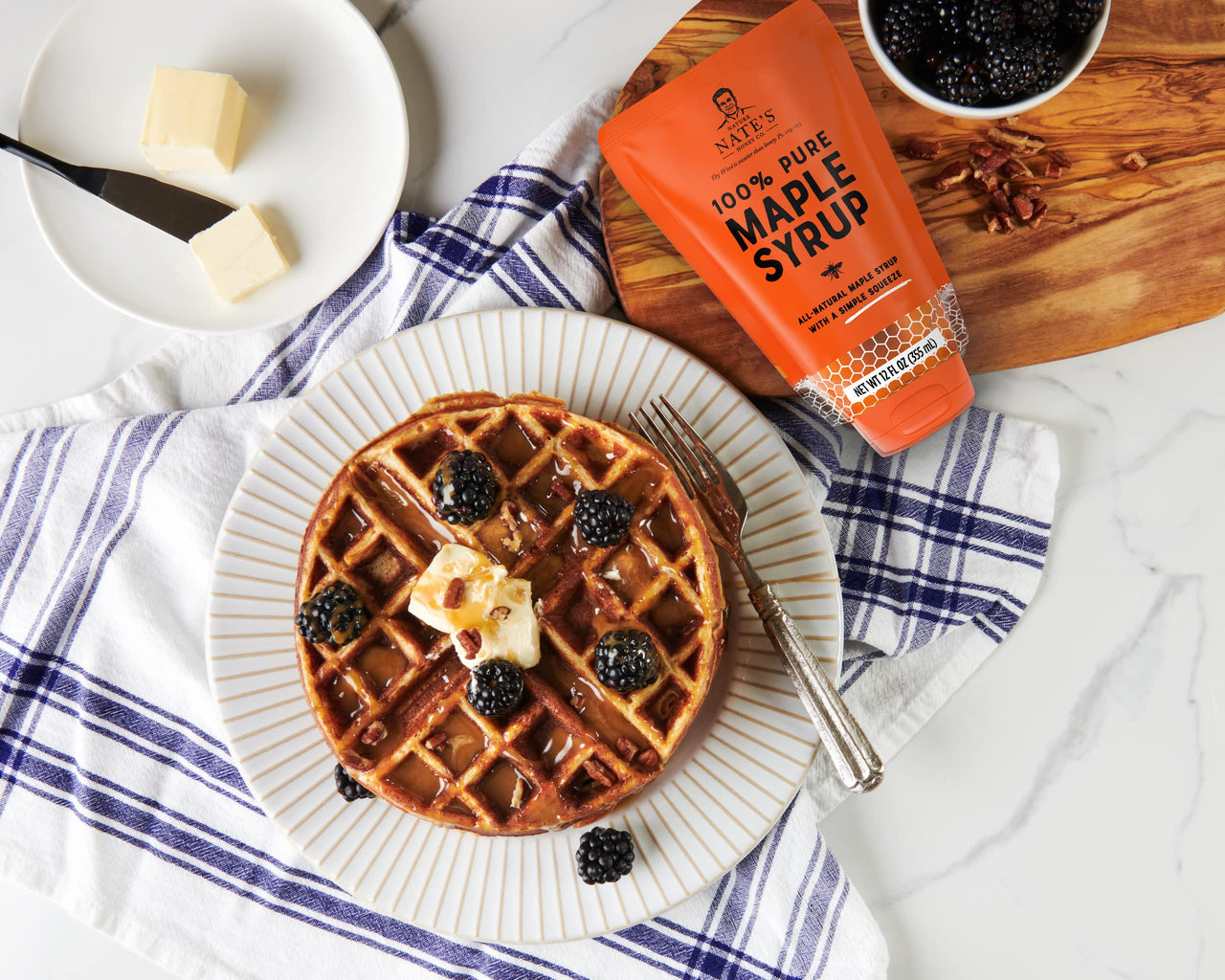 Nate's  100% Pure Maple Syrup - 10.75 oz Sustainable Pouch - 100% Real Maple Syrup with No Additives - All-Natural Topping for Waffles and Pancakes - Non-GMO Maple Syrup