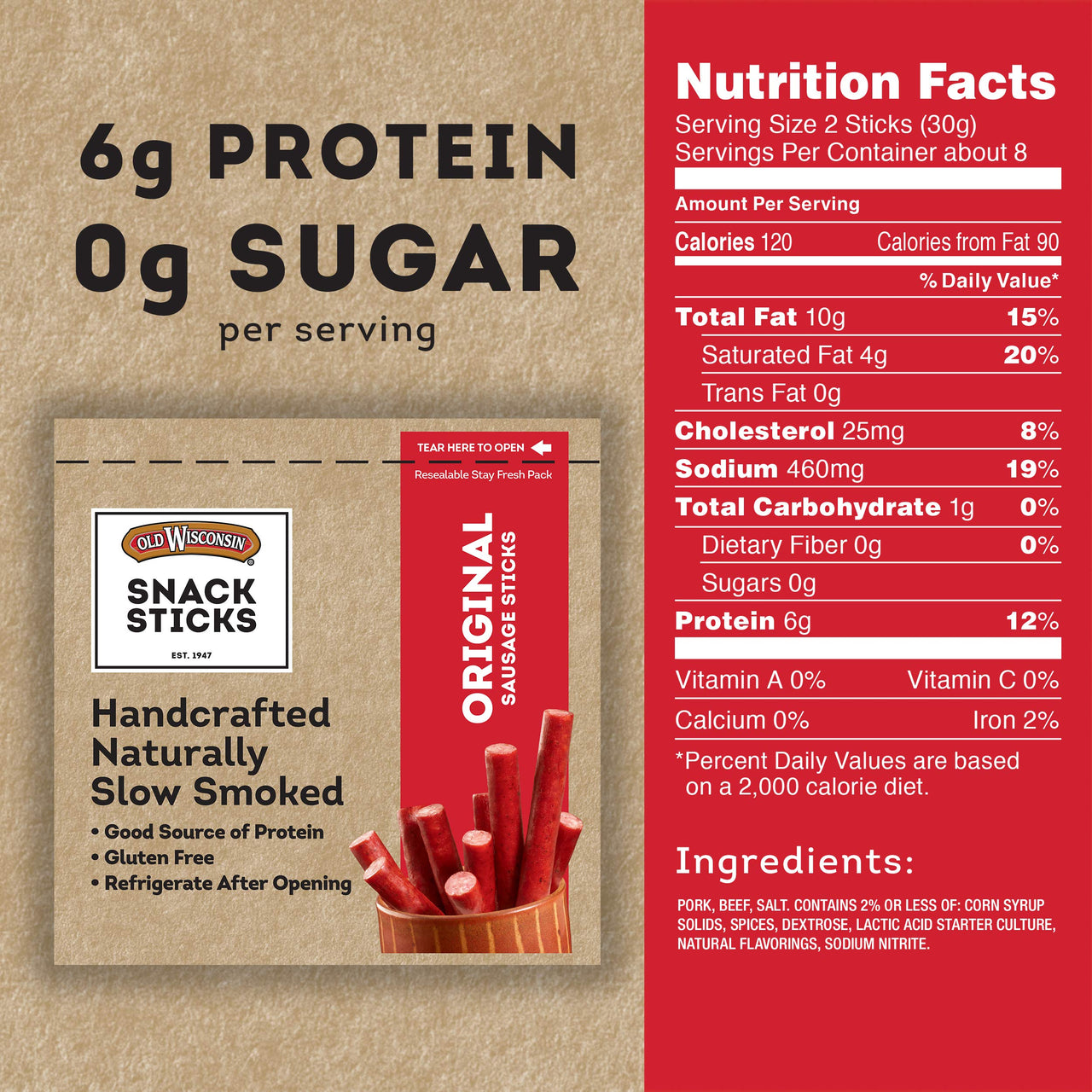 Old Wisconsin Snack Sticks, Original, 8-Ounce Package
