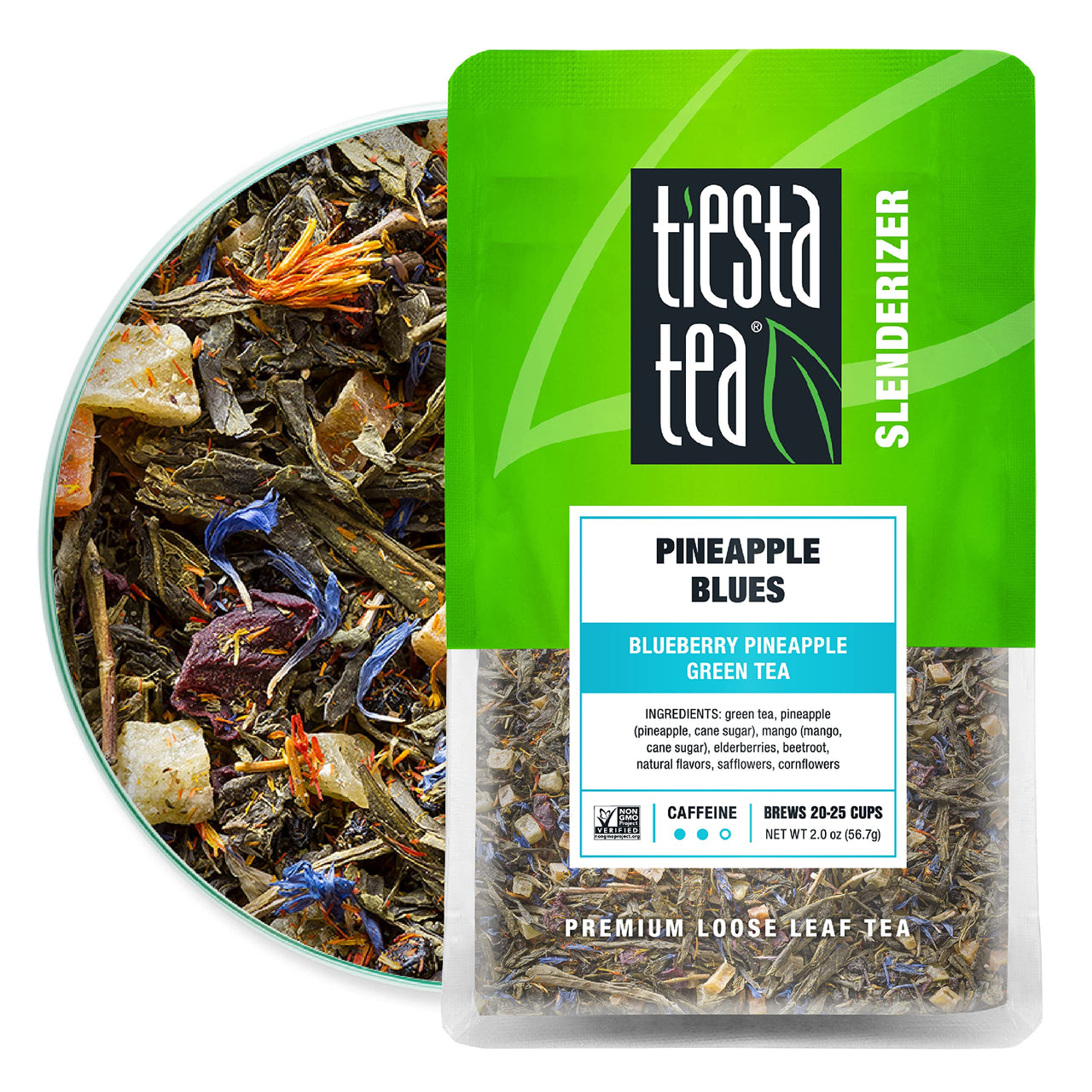 Tiesta Tea - Pineapple Blues, Loose Leaf Blueberry Pineapple Green Tea, Medium Caffeine, Hot & Iced Tea, 2 oz Pouch - 25 Cups, Natural, Metabolism & Energy Boost, Green Tea Loose Leaf