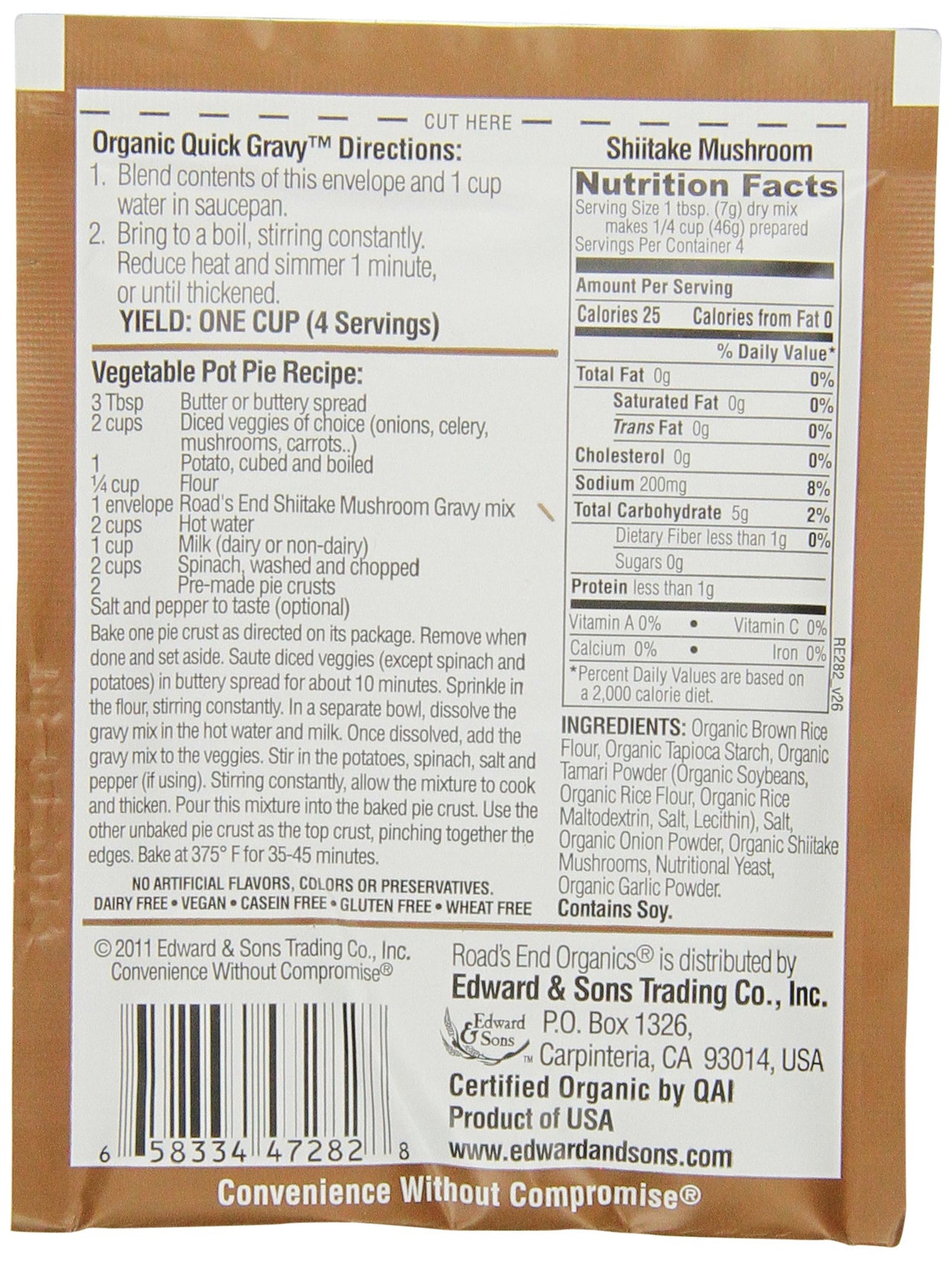 Road's  End Organics Gluten Free Shiitake Mushroom Gravy Mix, 1 Ounce Pouch (Pack of 12)