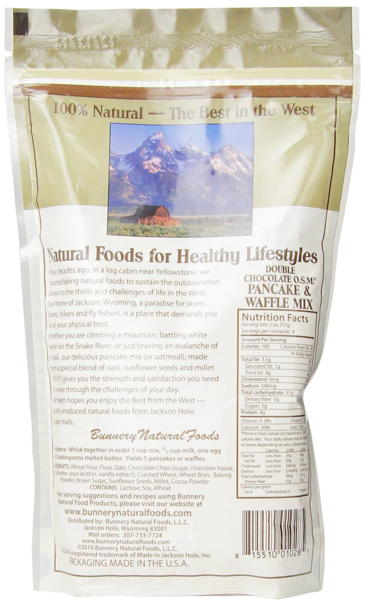 Bunnery Natural Foods Pancake and Waffle Mix, Double Chocolate, 18-Ounce Package