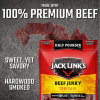 Jack Link's  Beef Jerky, Teriyaki,  Pounder Bag - Flavorful Meat Snack, 11g of Protein and 80 Calories, Made with Premium Beef - 96 Percent Fat Free, No Added MSG** or Nitrates/Nitrites