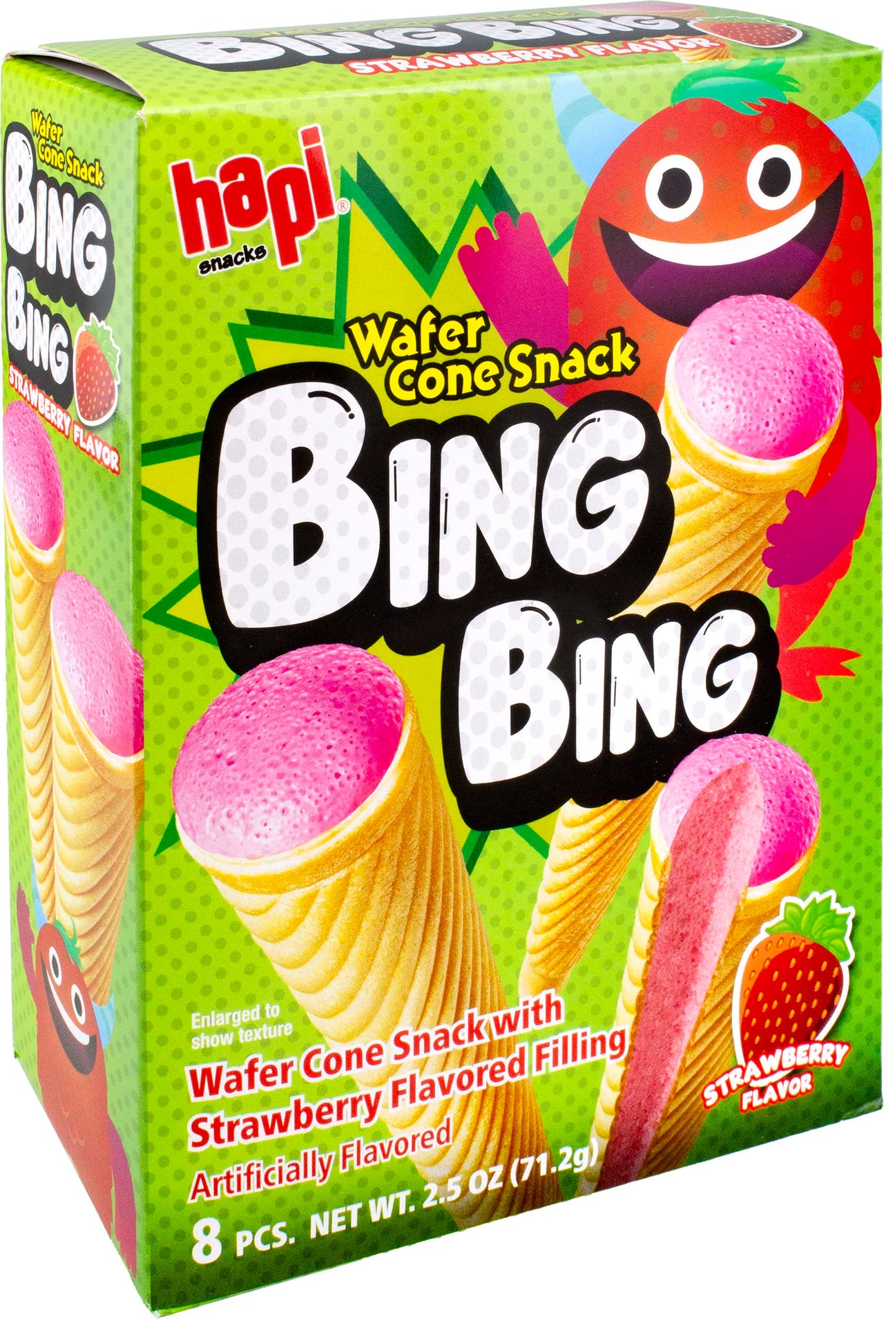 Hapi Bing Bing Cone Snack with Strawberry Flavored Filling, 2.51 Ounce