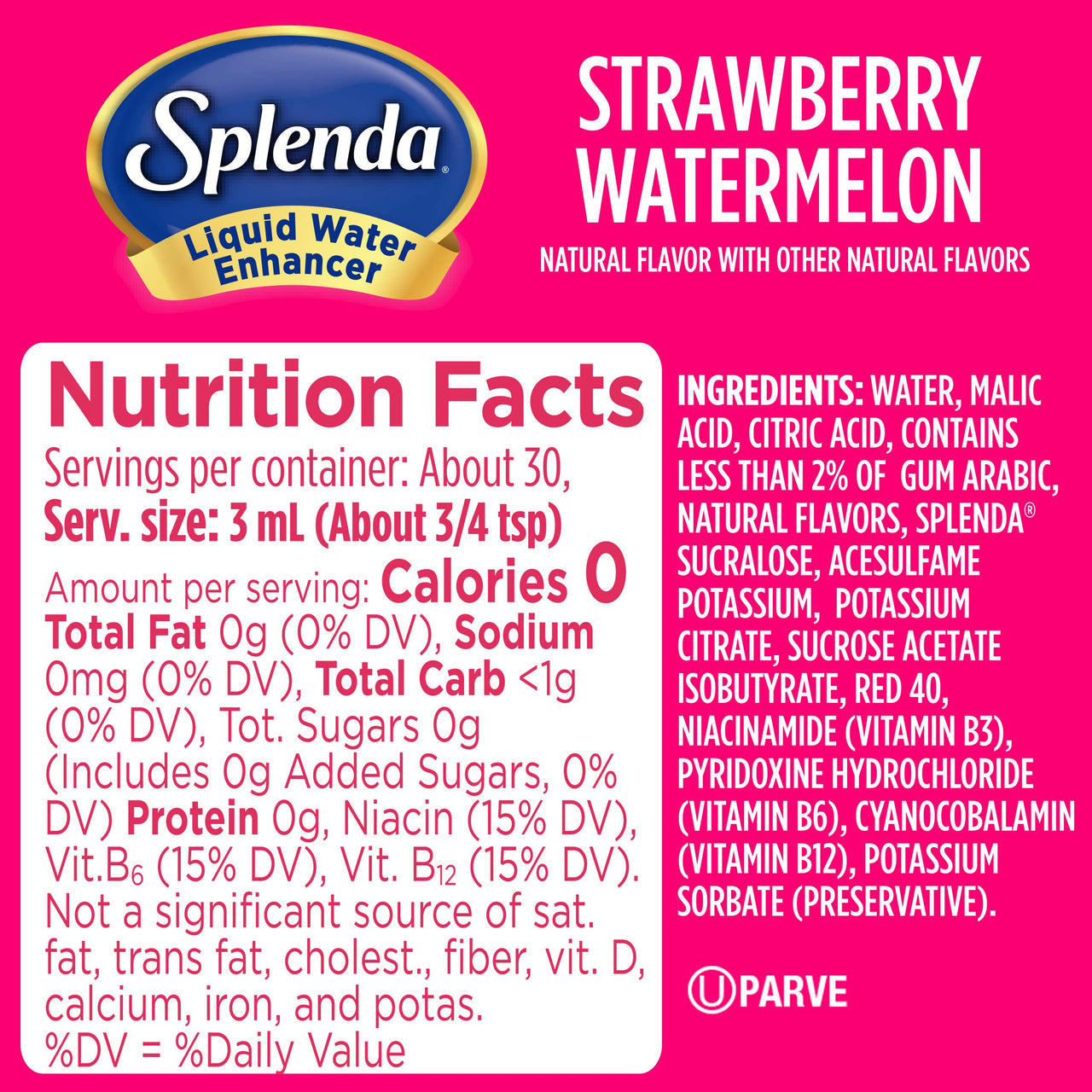 SPLENDA Liquid Water Enhancer Drops, Sugar Free, Zero Calorie, Natural Flavor, Concentrated Drink Mix, 3.11 Fl Oz Each Bottle (Strawberry Watermelon, 2 Pack)