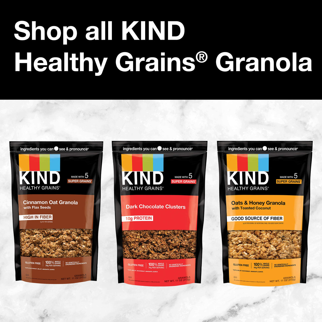 KIND Healthy Grains Clusters, Dark Chocolate Granola, Healthy Snacks, Gluten Free, 10g Protein, 1 Count
