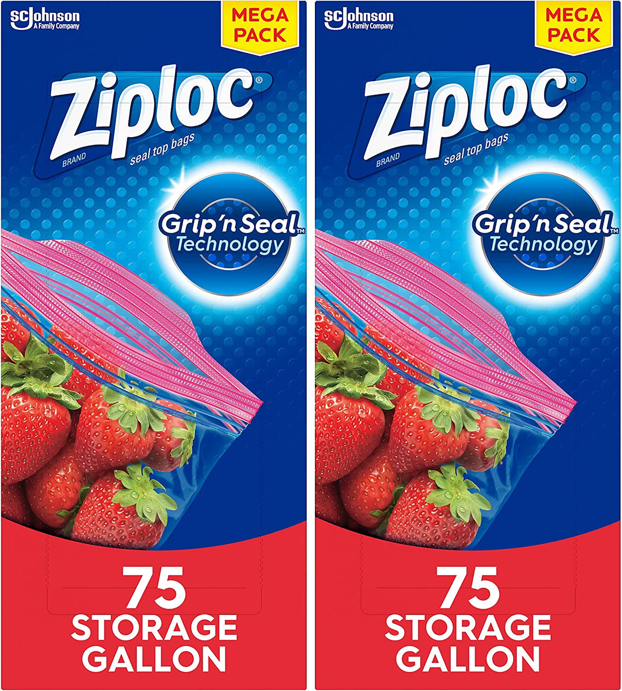 Ziploc Gallon Food Storage Bags, Grip 'n Seal Technology for Easier Grip, Open, and Close, 75 Count, Pack of 2 (150 Total Bags) 75 Count (Pack of 2)
