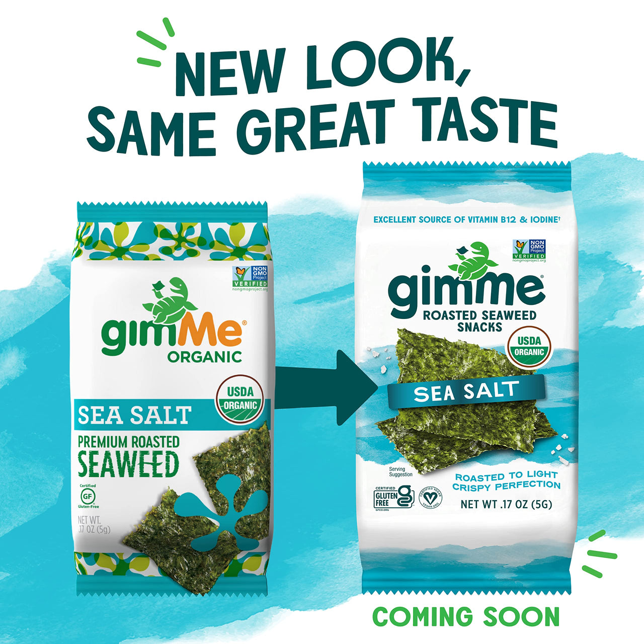 gimMe - Sea Salt - 6 Count - Organic Roasted Seaweed Sheets - Keto, Vegan, Gluten Free - Great Source of Iodine & Omega 3s - Healthy On-The-Go Snack for Kids Adults