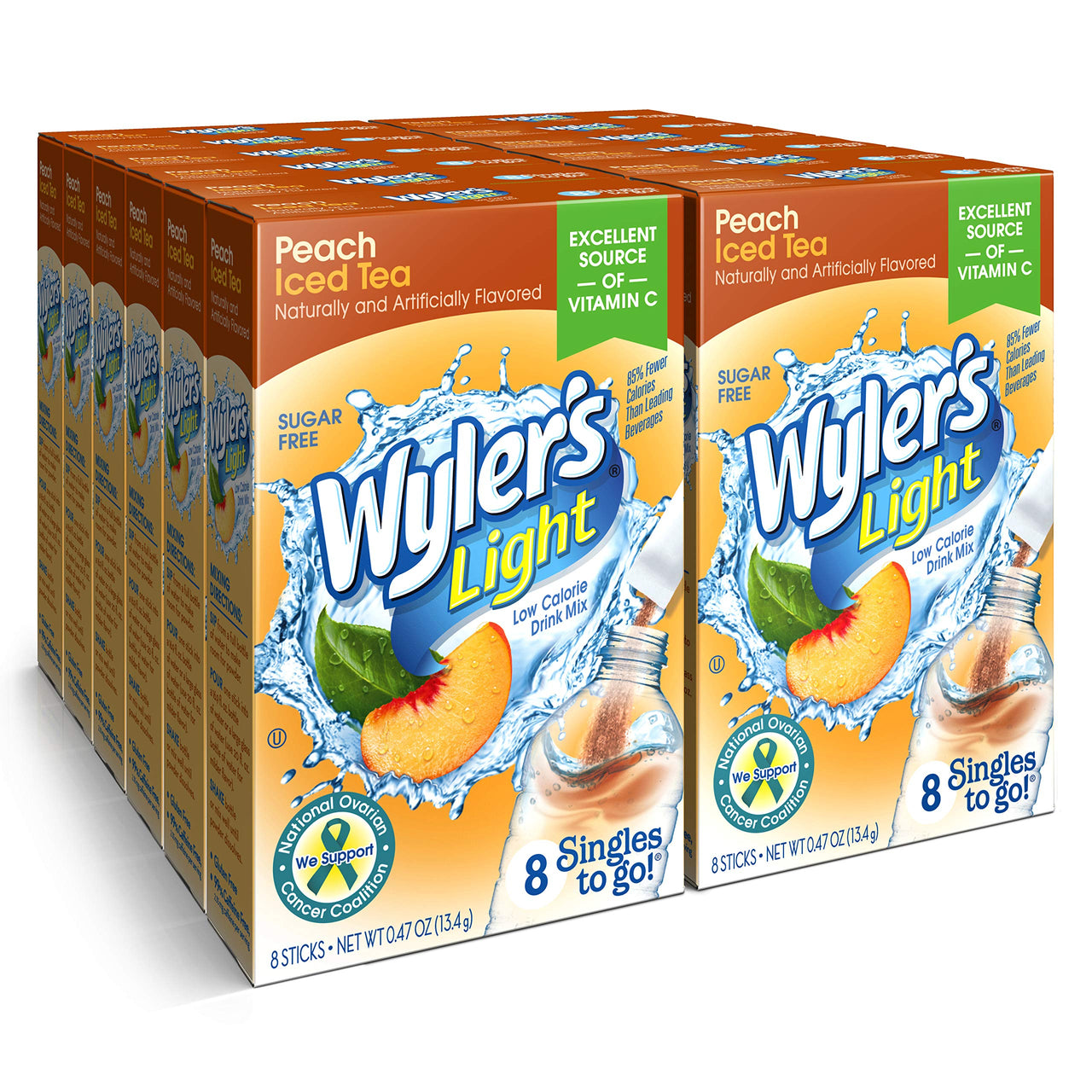 Wyler's  Light Singles To Go Powder Packets, Water Drink Mix, 96 Single Servings, Peach Iced Tea, 7 Ounce (Pack of 12), 5.64 Ounce