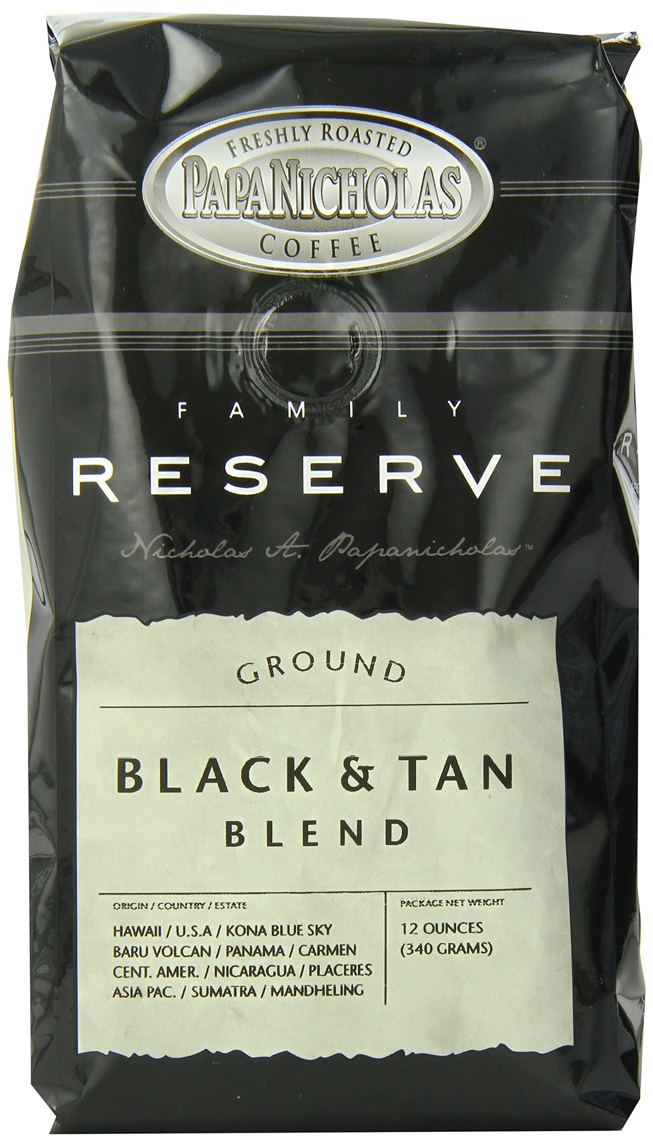 PapaNicholas Coffee Ground Coffee, Family Reserve Black and Tan Blend, 12 Ounce