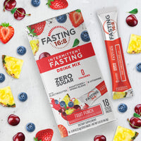 Fasting 16:8 Intermittent Fasting Drink Mix - 0 Sugar - 0 Calories - Fruit Punch Flavor - 18 Stick Packs - Pantry Friendly,Red