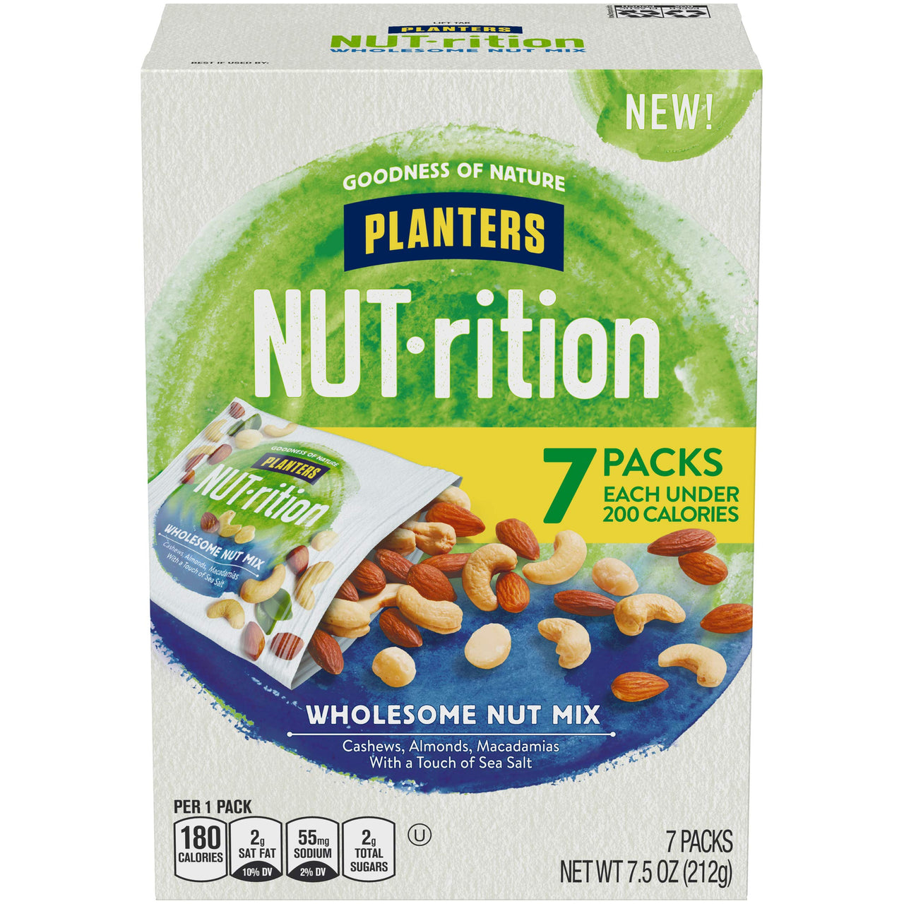 PLANTERS NUT-rition Wholesome Nut Mix, 7.5 oz Box (Contains 7 Individual Pouches) - Cashews, Almonds and Macadamias Snack Mix - No Artificial Flavors, No Artificial Colors, No Preservatives - Kosher